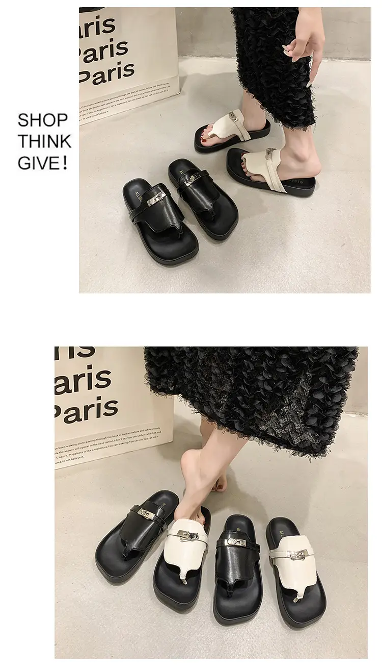 2024 French Style Black White Flip Flops with Silver Buckle — feature 12