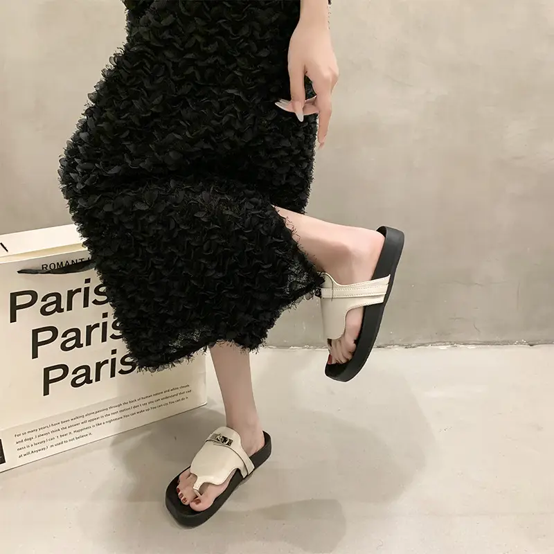 2024 French Style Black White Flip Flops with Silver Buckle — feature 3