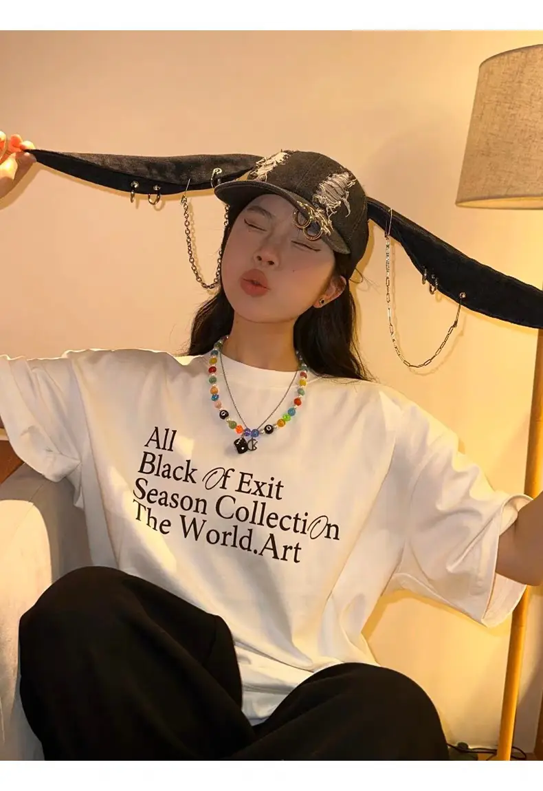 Punk Rabbit Ears Cap Denim Ripped Baseball Cap Women's Hipster Chain Hip-Hop — feature 4