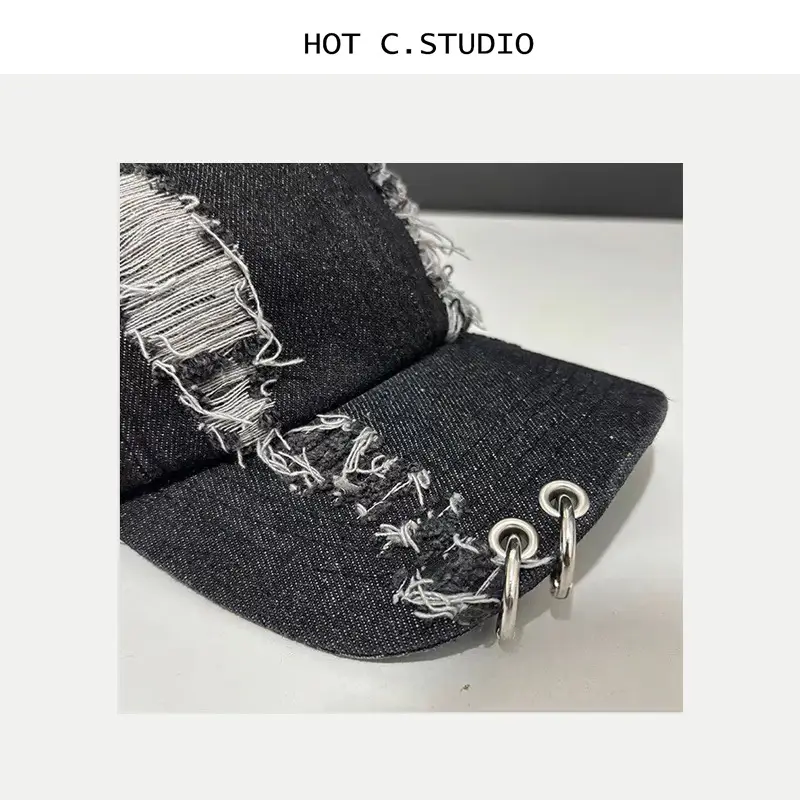 Punk Rabbit Ears Cap Denim Ripped Baseball Cap Women's Hipster Chain Hip-Hop — feature 9
