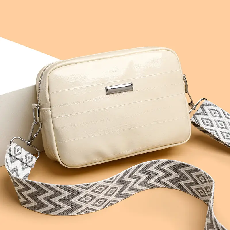 Black Glossy Crossbody Bag with Zigzag Strap