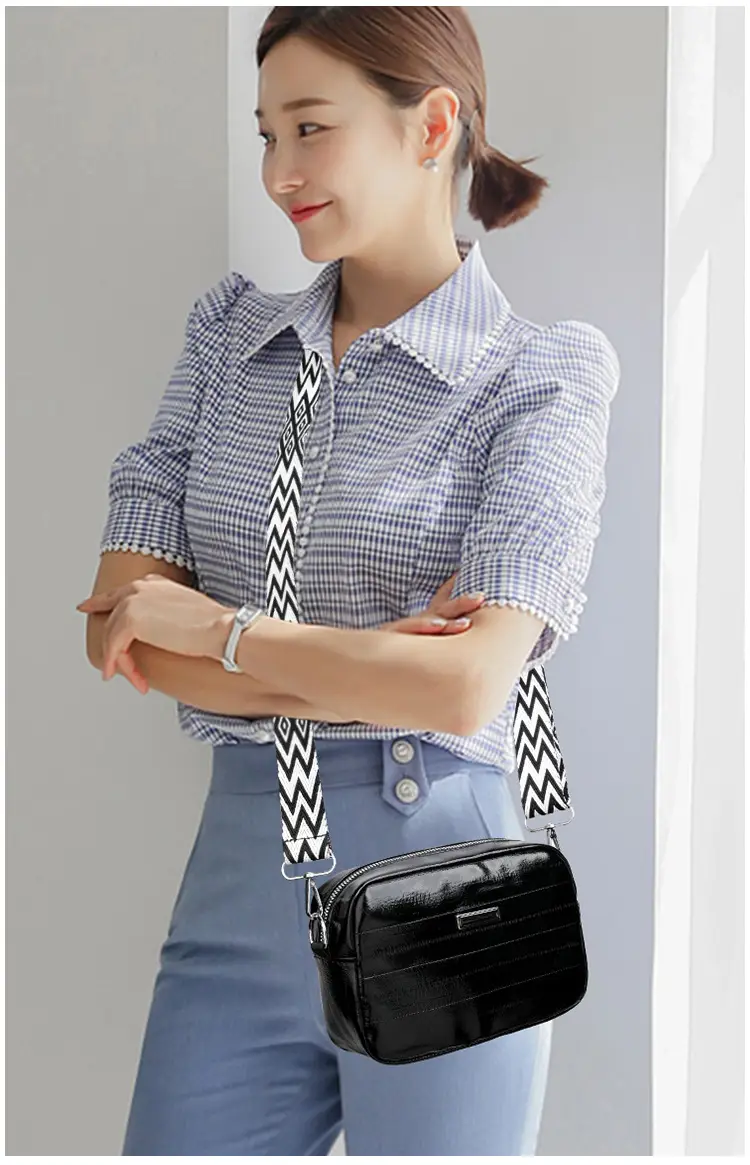 Black Glossy Crossbody Bag with Zigzag Strap — feature 13