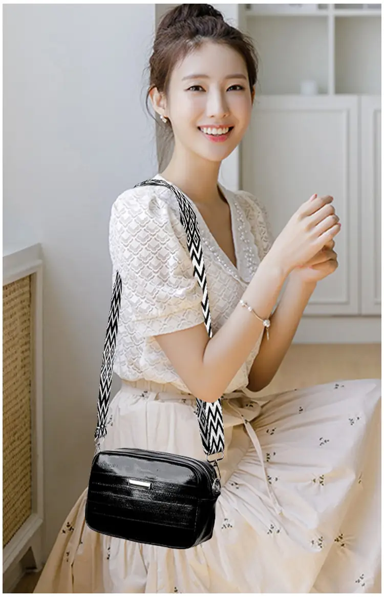 Black Glossy Crossbody Bag with Zigzag Strap — feature 14