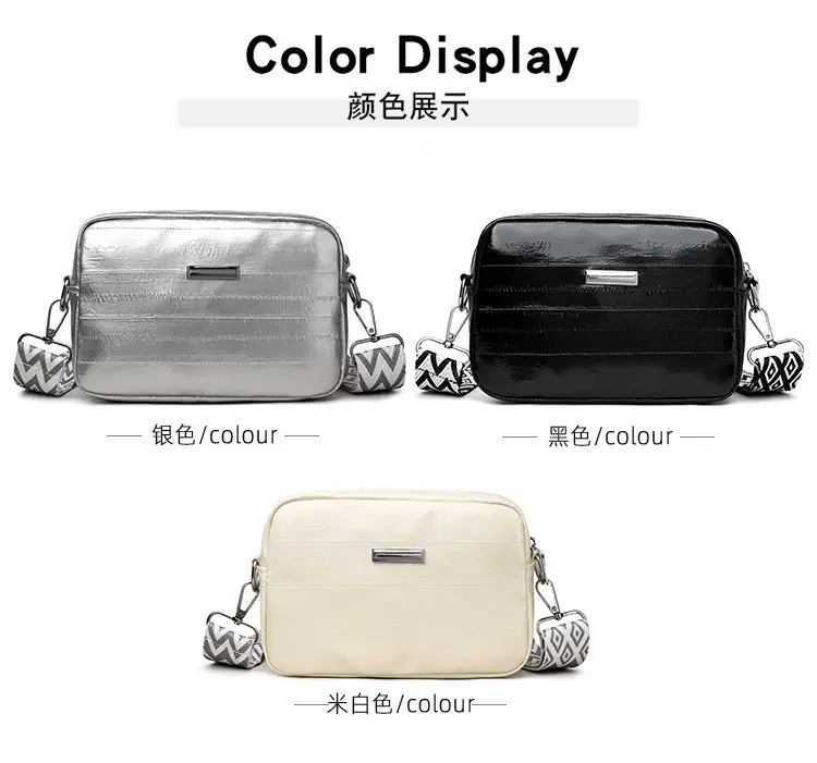 Black Glossy Crossbody Bag with Zigzag Strap — feature 18
