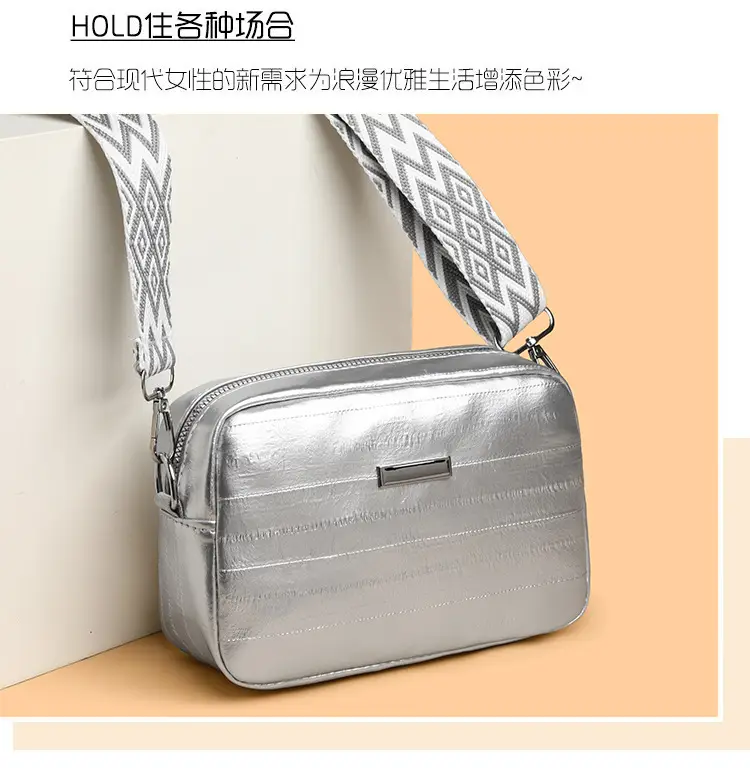 Black Glossy Crossbody Bag with Zigzag Strap — feature 9