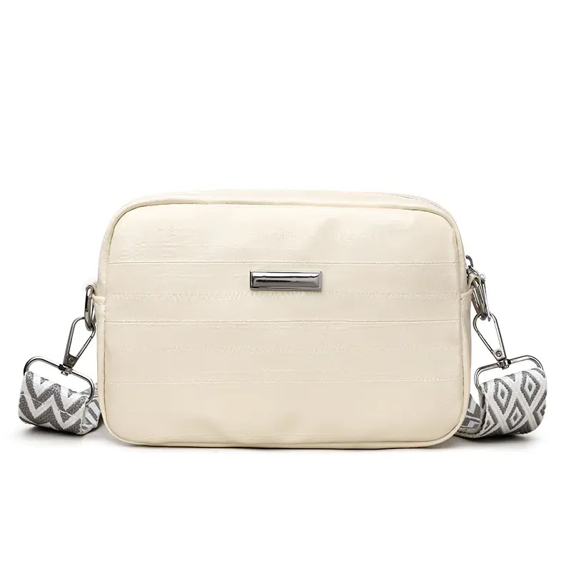 Black Glossy Crossbody Bag with Zigzag Strap