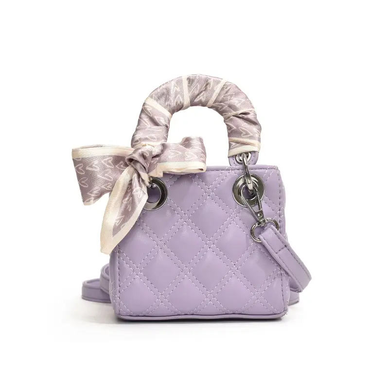 Women's Purple Textly Rhombic Shoulder Bag with Bow Handle