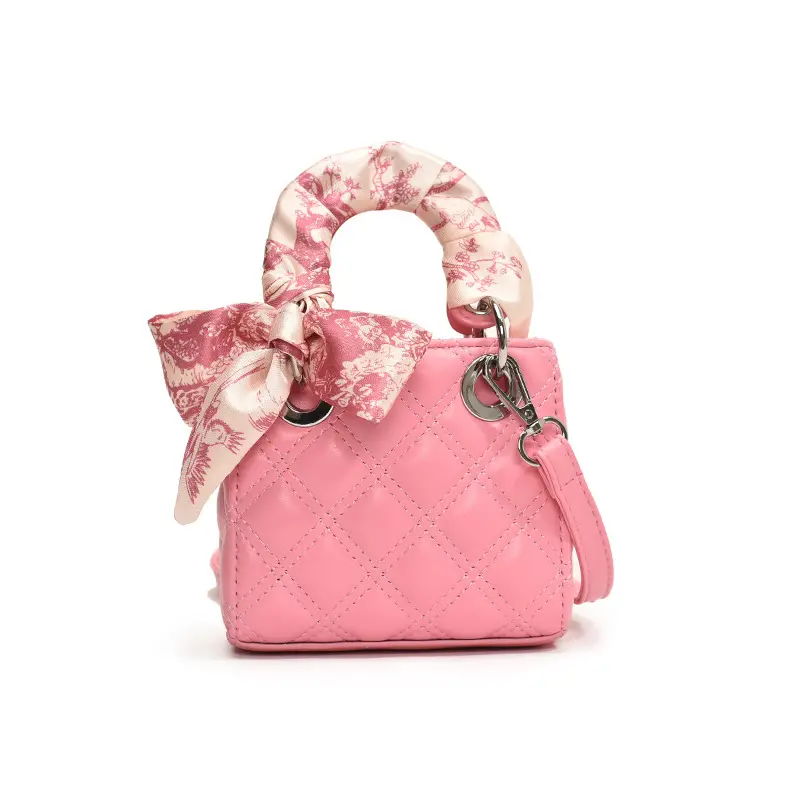 Women's Purple Textly Rhombic Shoulder Bag with Bow Handle
