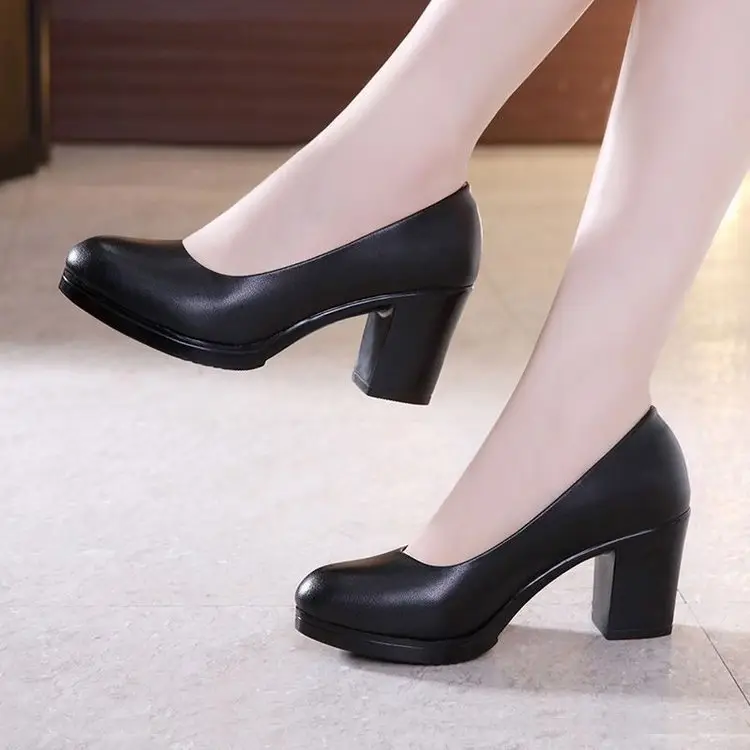 Black Women's Professional Heeled Leather Shoes - Image 3