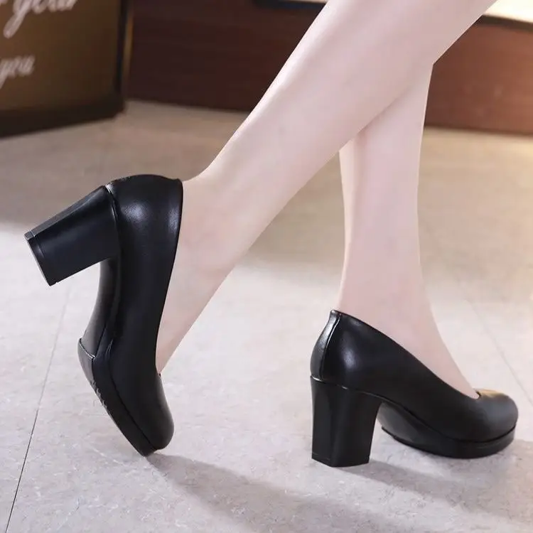 Black Women's Professional Heeled Leather Shoes - Image 4