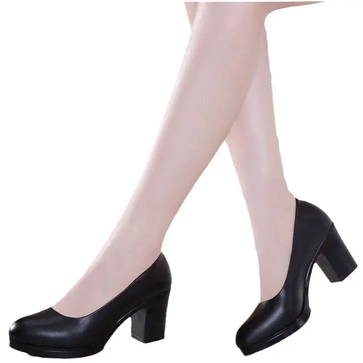 Black Women's Professional Heeled Leather Shoes - Image 6