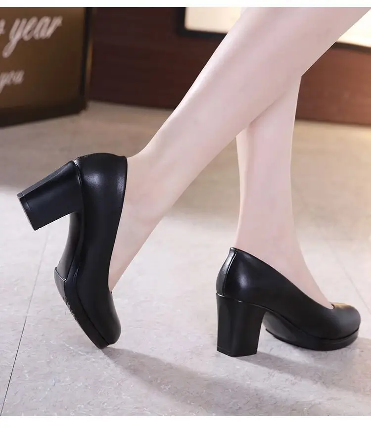 Black Women's Professional Heeled Leather Shoes — feature 7