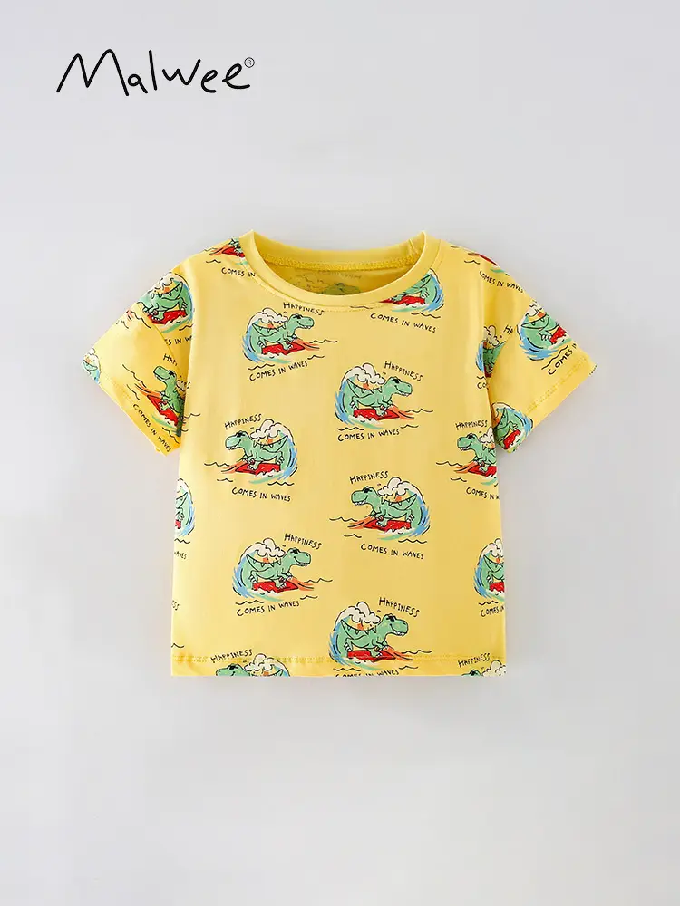 Malwee Boys T-Shirt Yellow Summer Casual Print - Image 6
