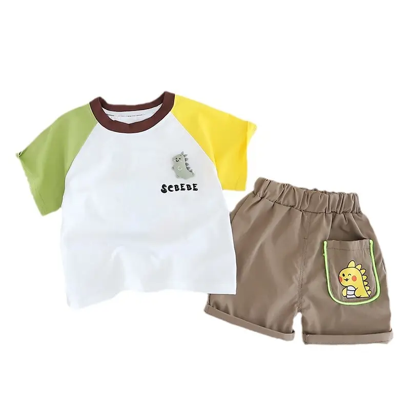 Children Cotton T-Shirt Shorts Set White Yellow Brown - Image 5