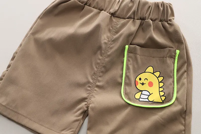 Children Cotton T-Shirt Shorts Set White Yellow Brown — feature 11