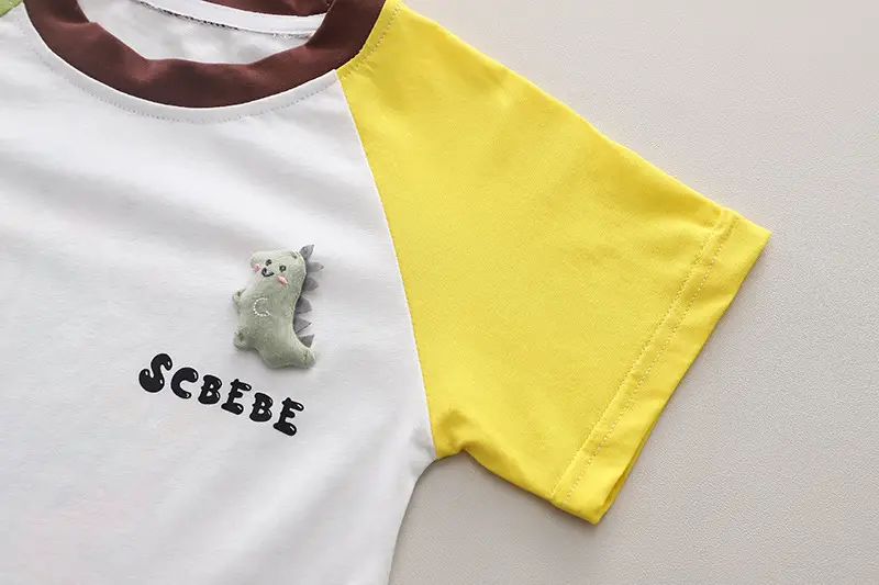 Children Cotton T-Shirt Shorts Set White Yellow Brown — feature 5