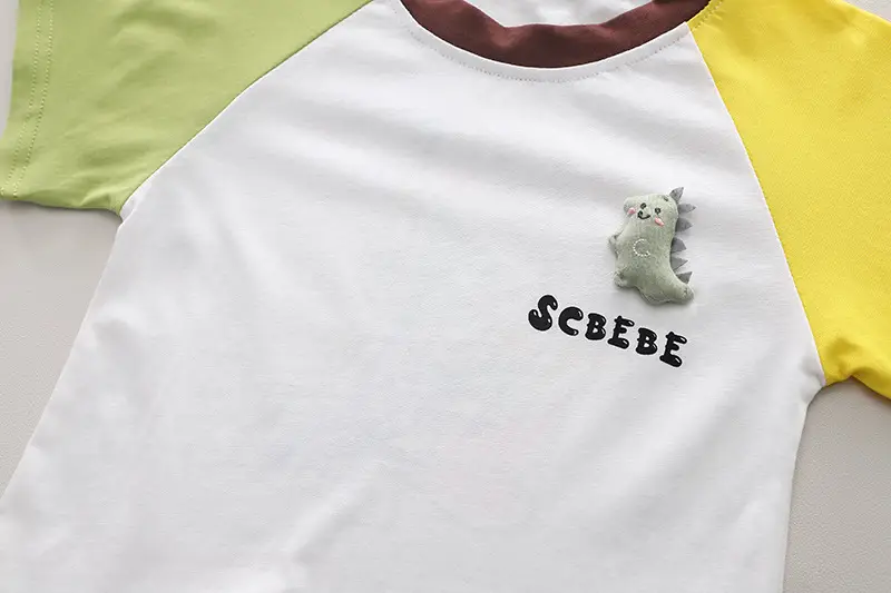Children Cotton T-Shirt Shorts Set White Yellow Brown — feature 6