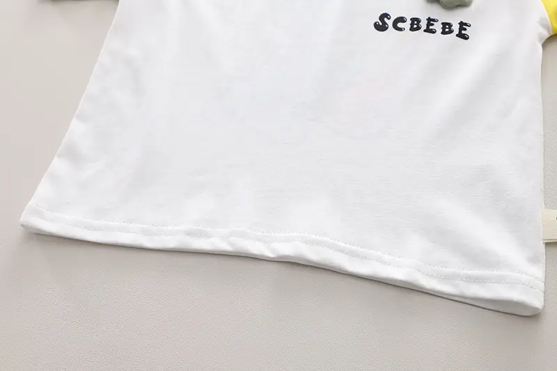 Children Cotton T-Shirt Shorts Set White Yellow Brown — feature 7
