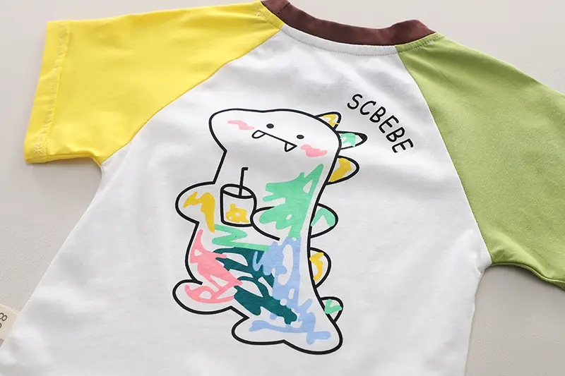 Children Cotton T-Shirt Shorts Set White Yellow Brown — feature 9