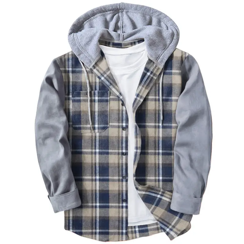 Men Plaid Hooded Long Sleeve Shirt 2024 - Image 4