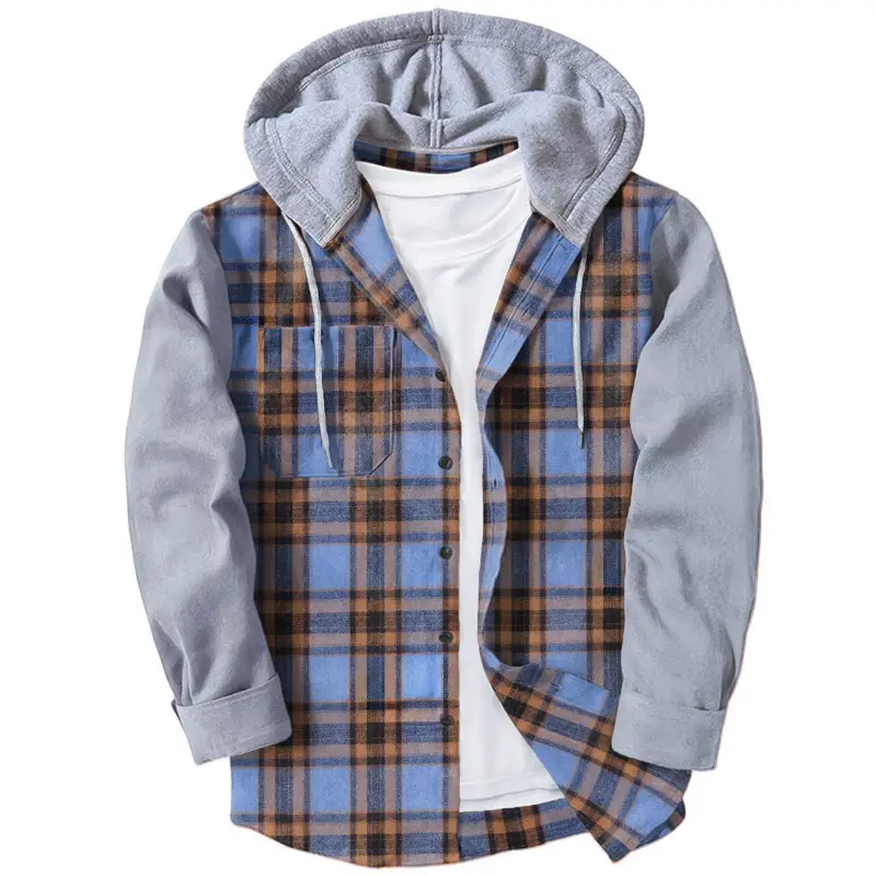 Men Plaid Hooded Long Sleeve Shirt 2024 - Image 6