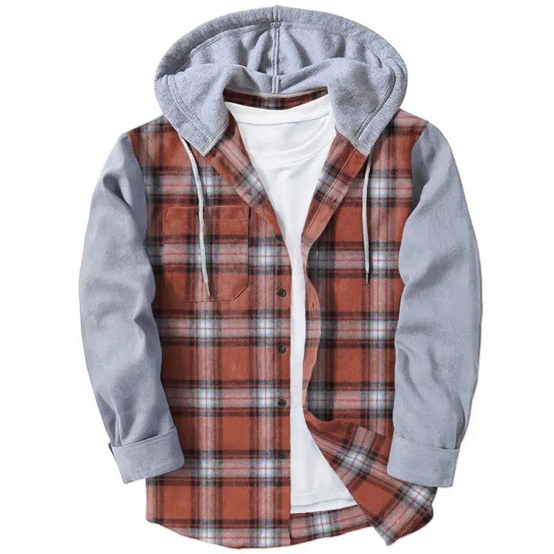 Men Plaid Hooded Long Sleeve Shirt 2024 - Image 7