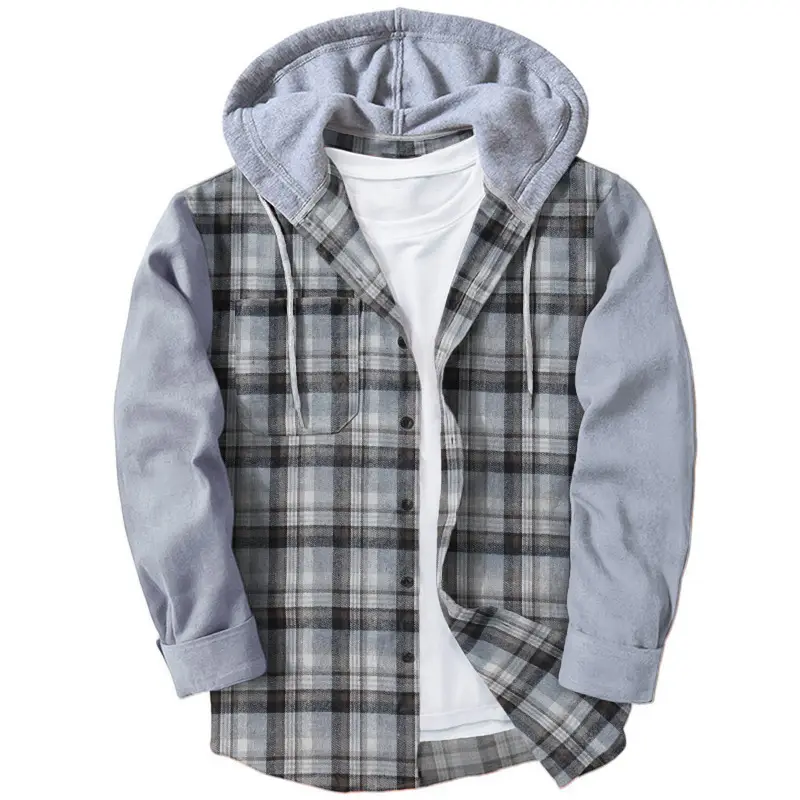 Men Plaid Hooded Long Sleeve Shirt 2024 - Image 5