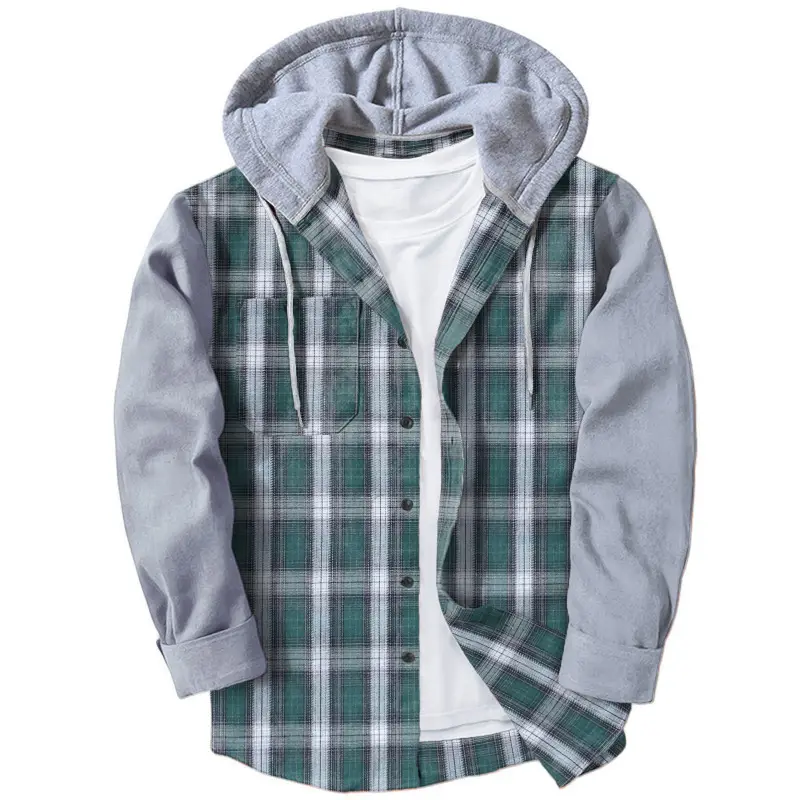 Men Plaid Hooded Long Sleeve Shirt 2024 - Image 2