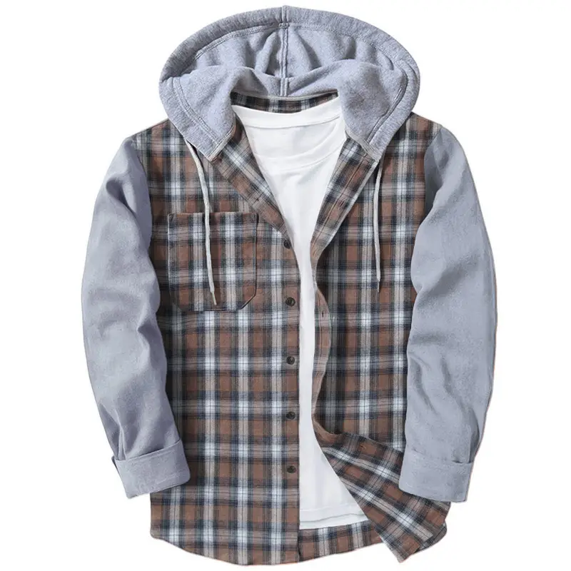 Men Plaid Hooded Long Sleeve Shirt 2024 - Image 3