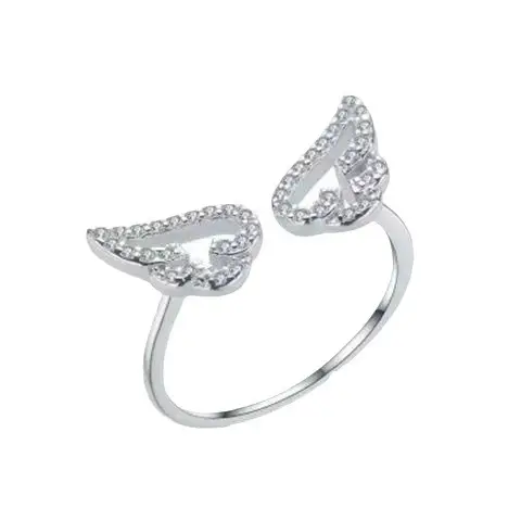 Angel Wings Micro Diamond Ring for Women Adjustable Silver