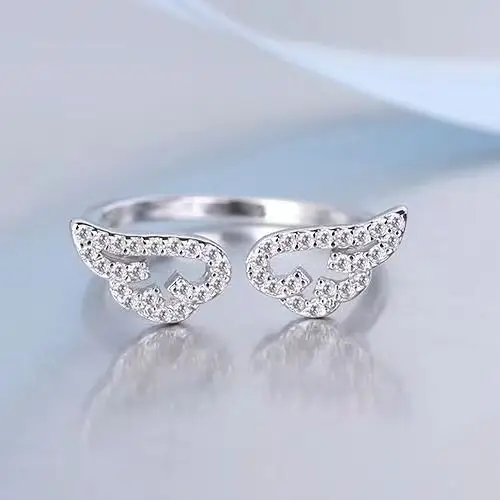 Angel Wings Micro Diamond Ring for Women Adjustable Silver — feature 2
