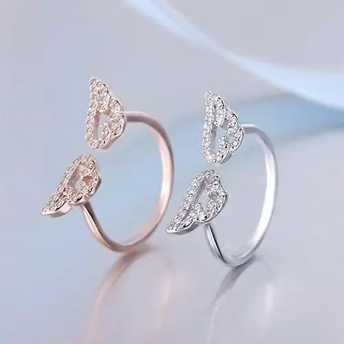 Angel Wings Micro Diamond Ring for Women Adjustable Silver — feature 8