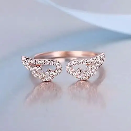 Angel Wings Micro Diamond Ring for Women Adjustable Silver