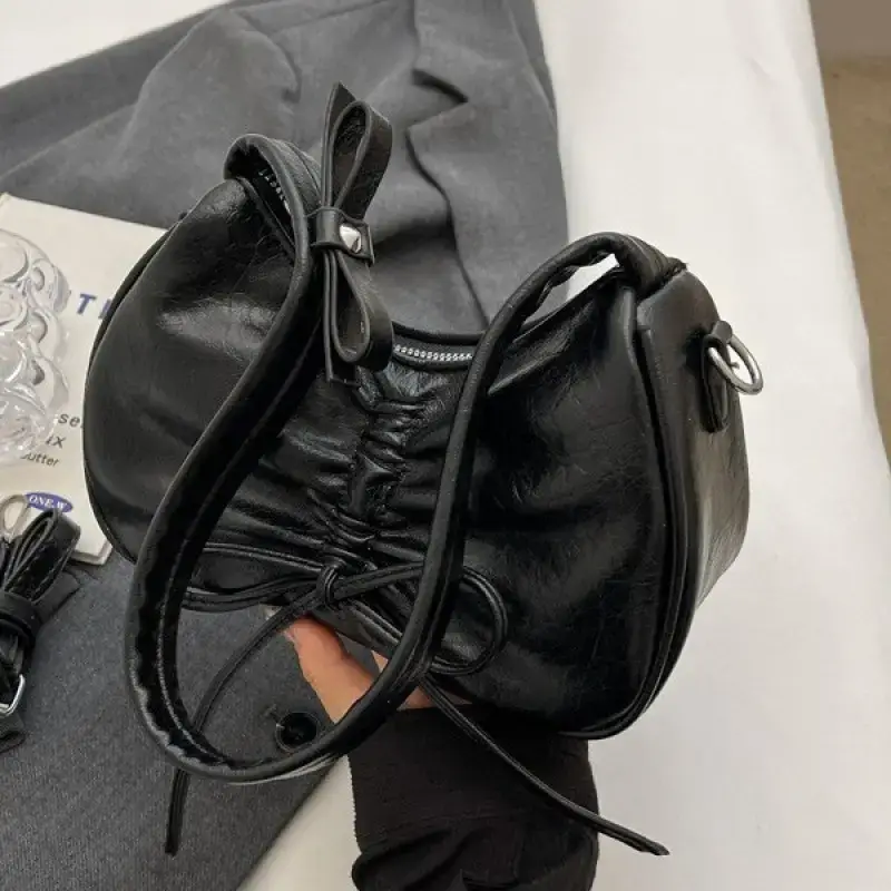 Pink Soft PU Shoulder Bag with Bow Design - Image 9