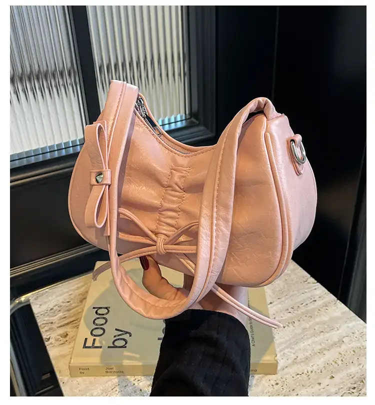 Pink Soft PU Shoulder Bag with Bow Design — feature 10