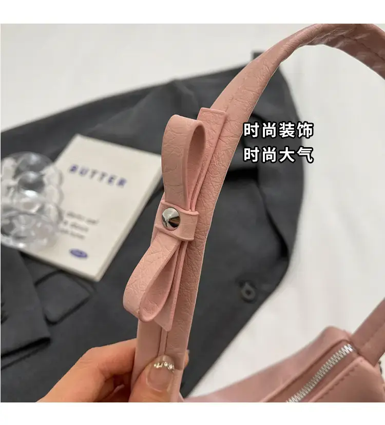 Pink Soft PU Shoulder Bag with Bow Design — feature 17