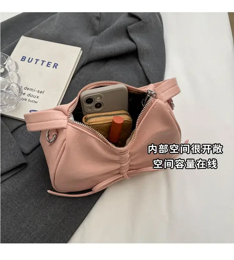 Pink Soft PU Shoulder Bag with Bow Design — feature 18