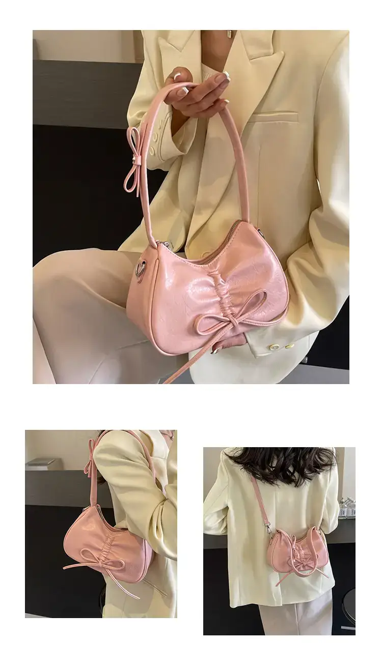 Pink Soft PU Shoulder Bag with Bow Design — feature 22