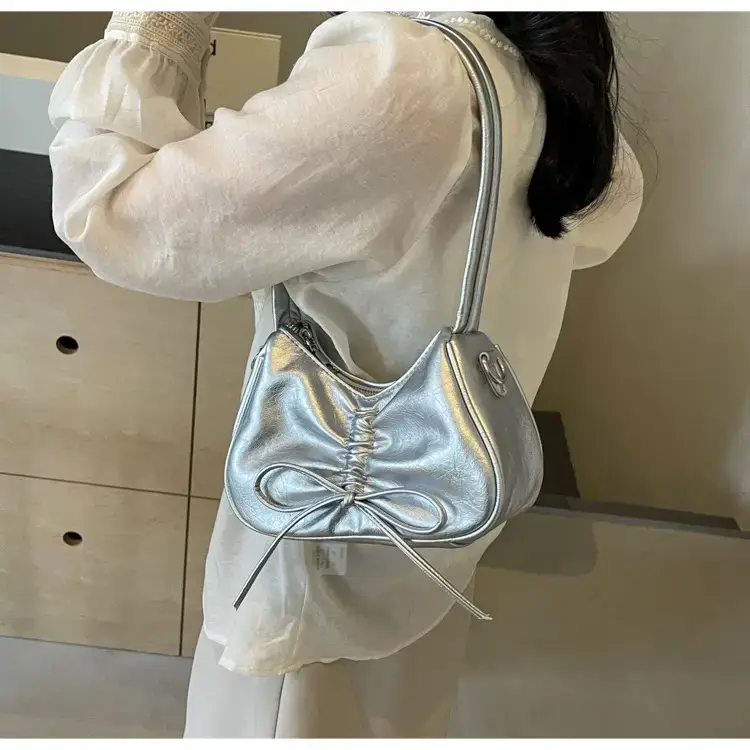 Pink Soft PU Shoulder Bag with Bow Design — feature 27