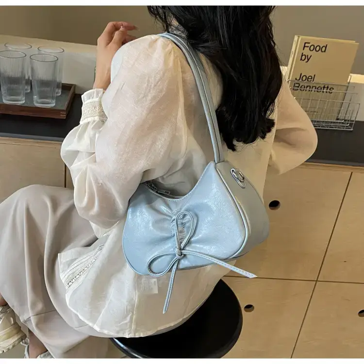 Pink Soft PU Shoulder Bag with Bow Design — feature 29