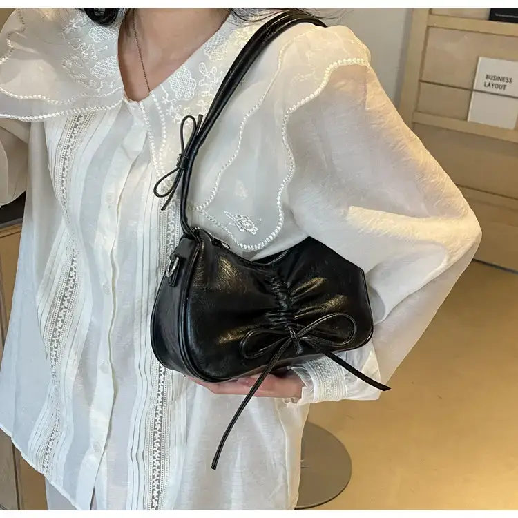 Pink Soft PU Shoulder Bag with Bow Design — feature 30