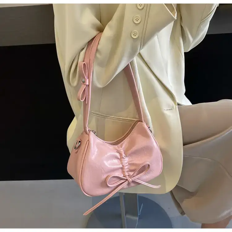 Pink Soft PU Shoulder Bag with Bow Design — feature 32