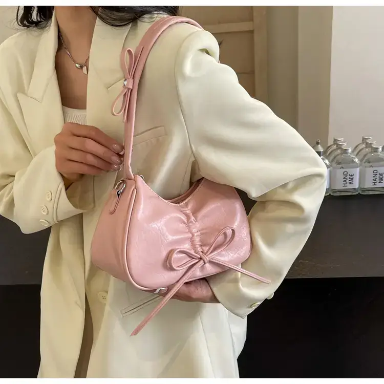 Pink Soft PU Shoulder Bag with Bow Design — feature 33