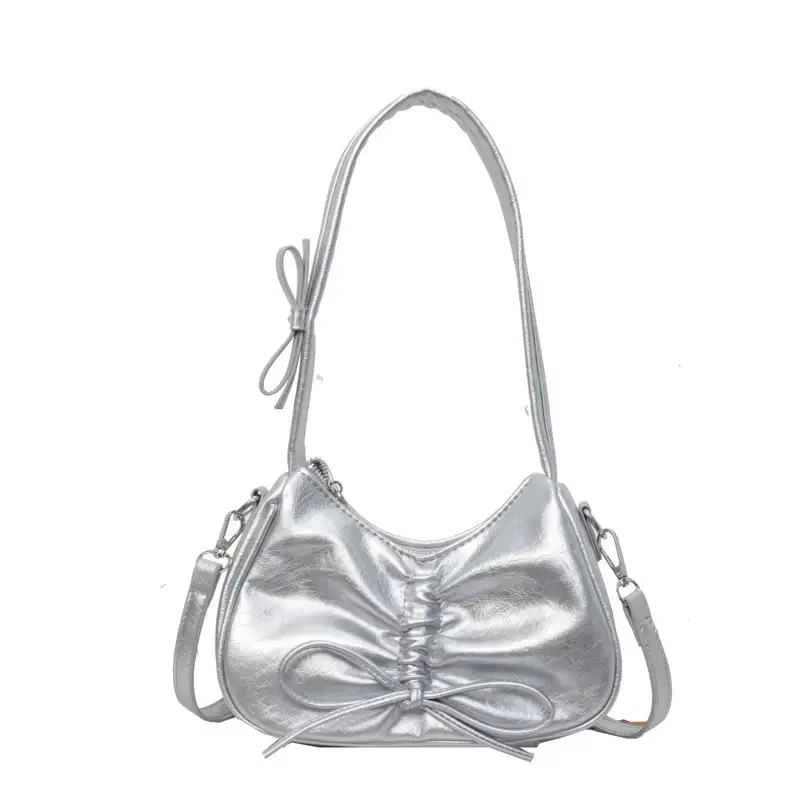 Pink Soft PU Shoulder Bag with Bow Design - Image 5