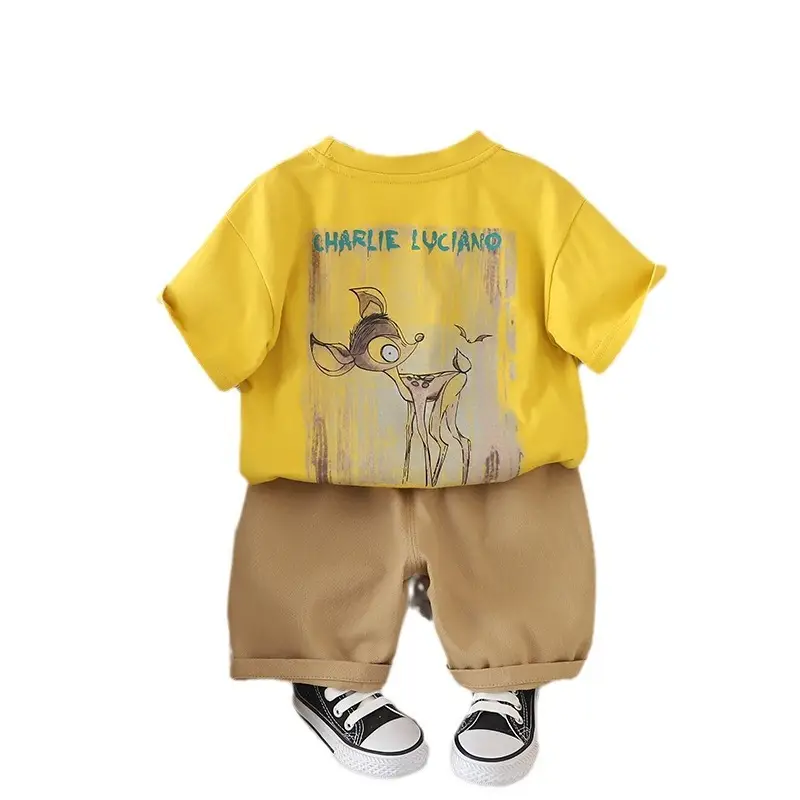 Boys Beige Brown 2Pc T-Shirt Shorts Set - Image 6