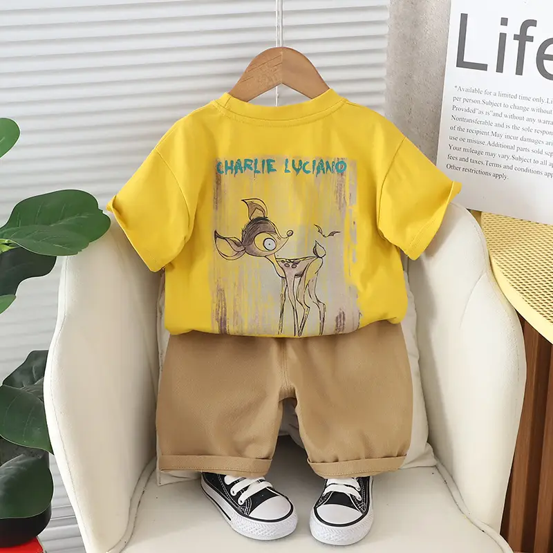 Boys Beige Brown 2Pc T-Shirt Shorts Set — feature 5