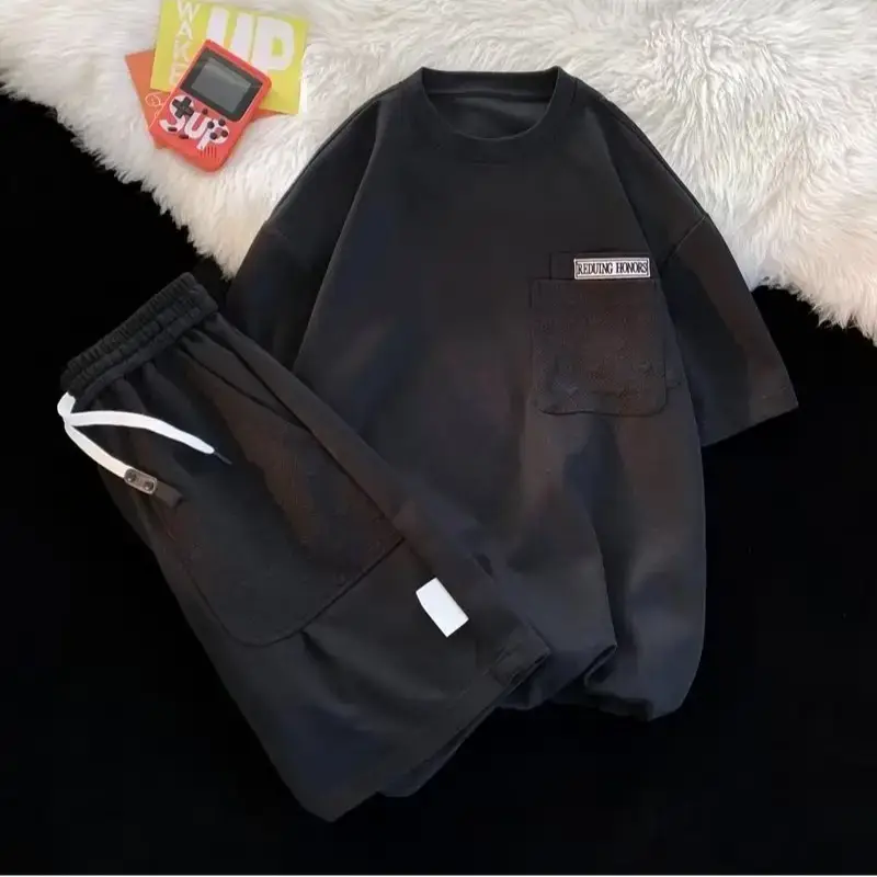 Men Black Cotton Casual Shorts Set with Drawstring Waist - Image 5