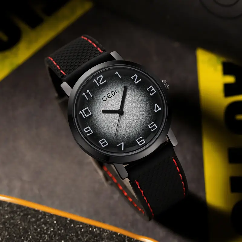Men's Brown Leather Watch with Quartz Movement - Image 4