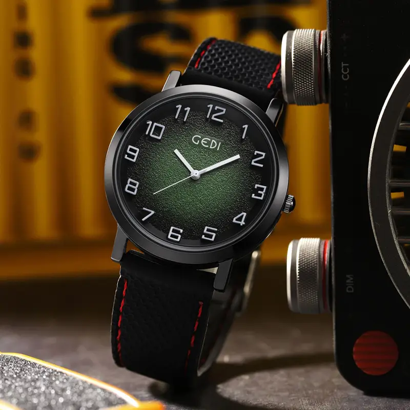 Men's Brown Leather Watch with Quartz Movement - Image 5