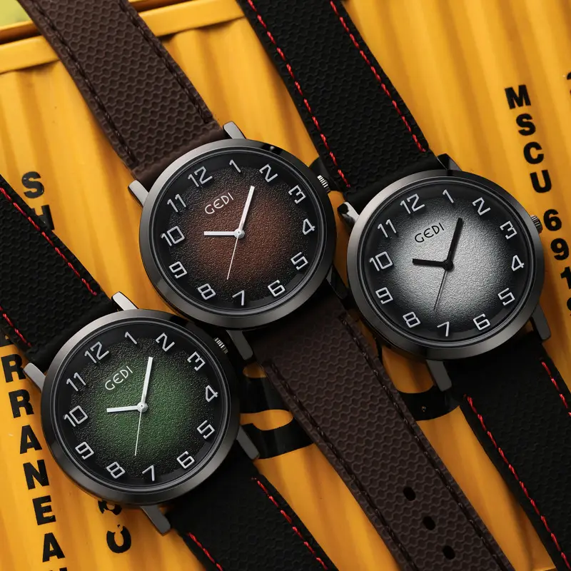 Men's Brown Leather Watch with Quartz Movement - Image 6